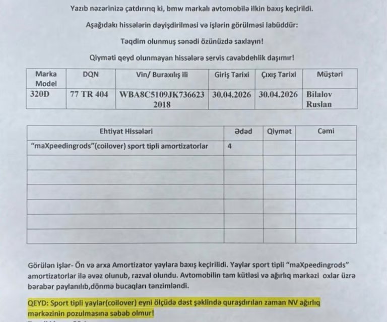 Coilover sertifikatı